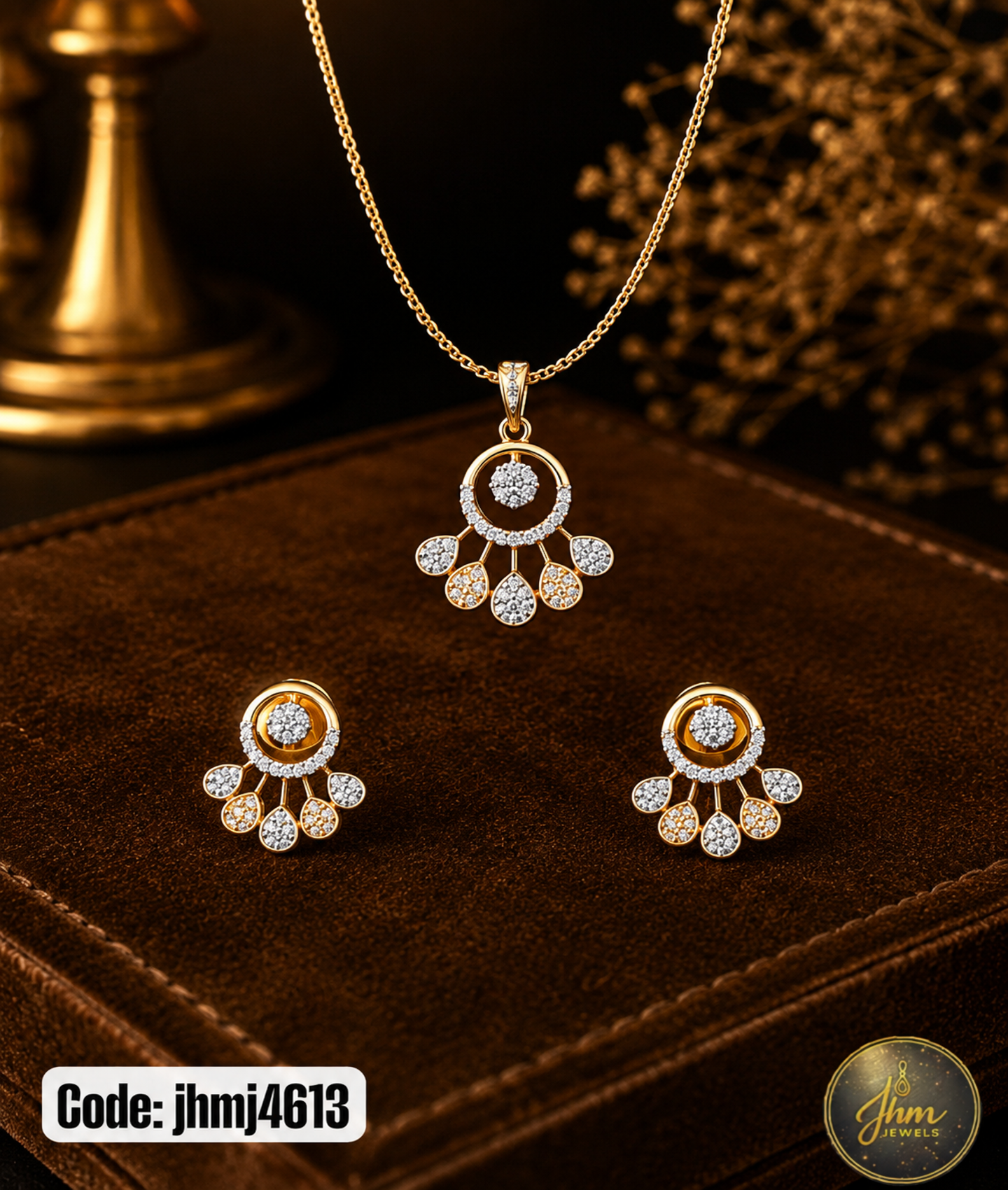 Diamond Replica Pendant and Earrings Set