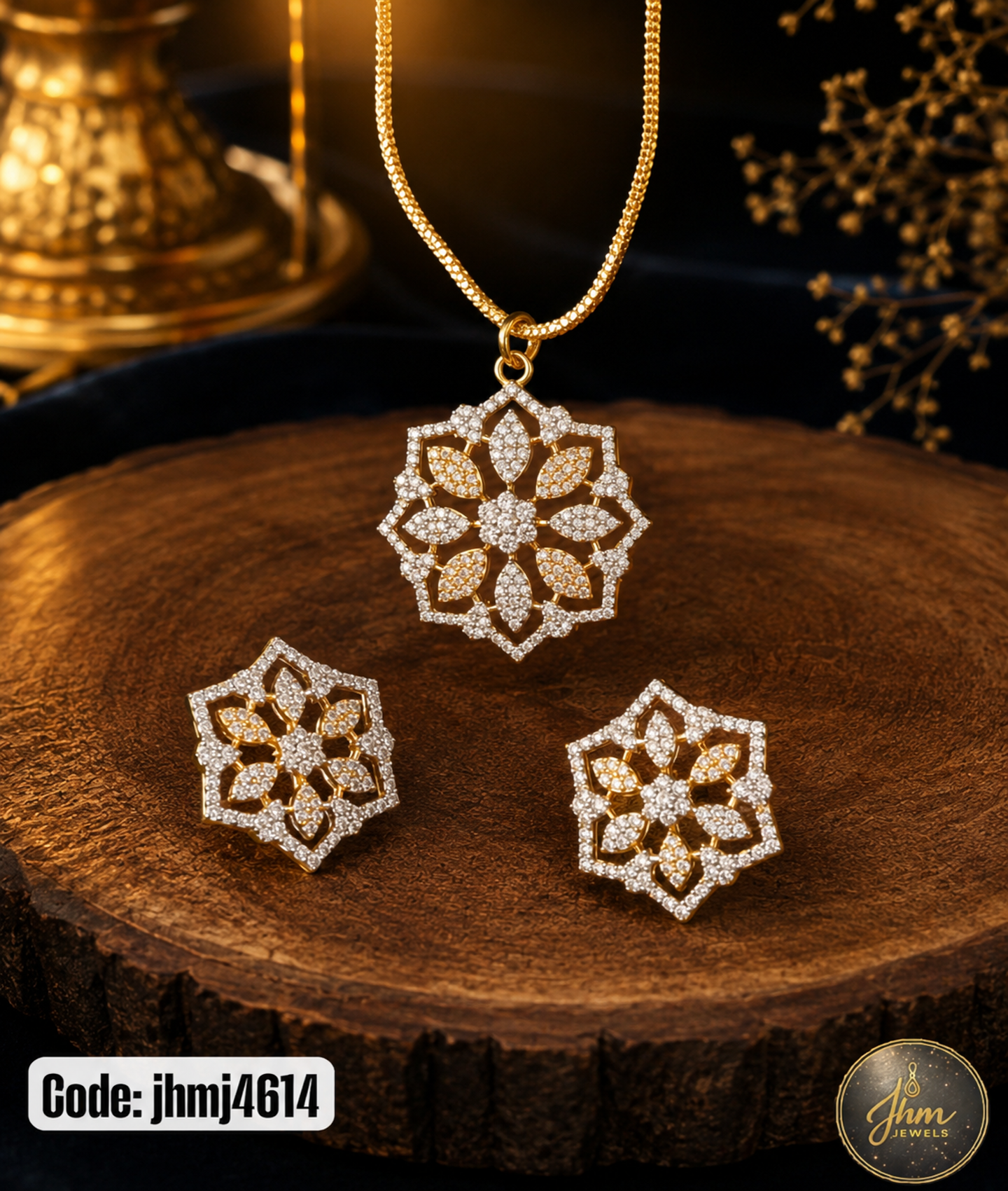Diamond Replica Pendant and Earrings Set