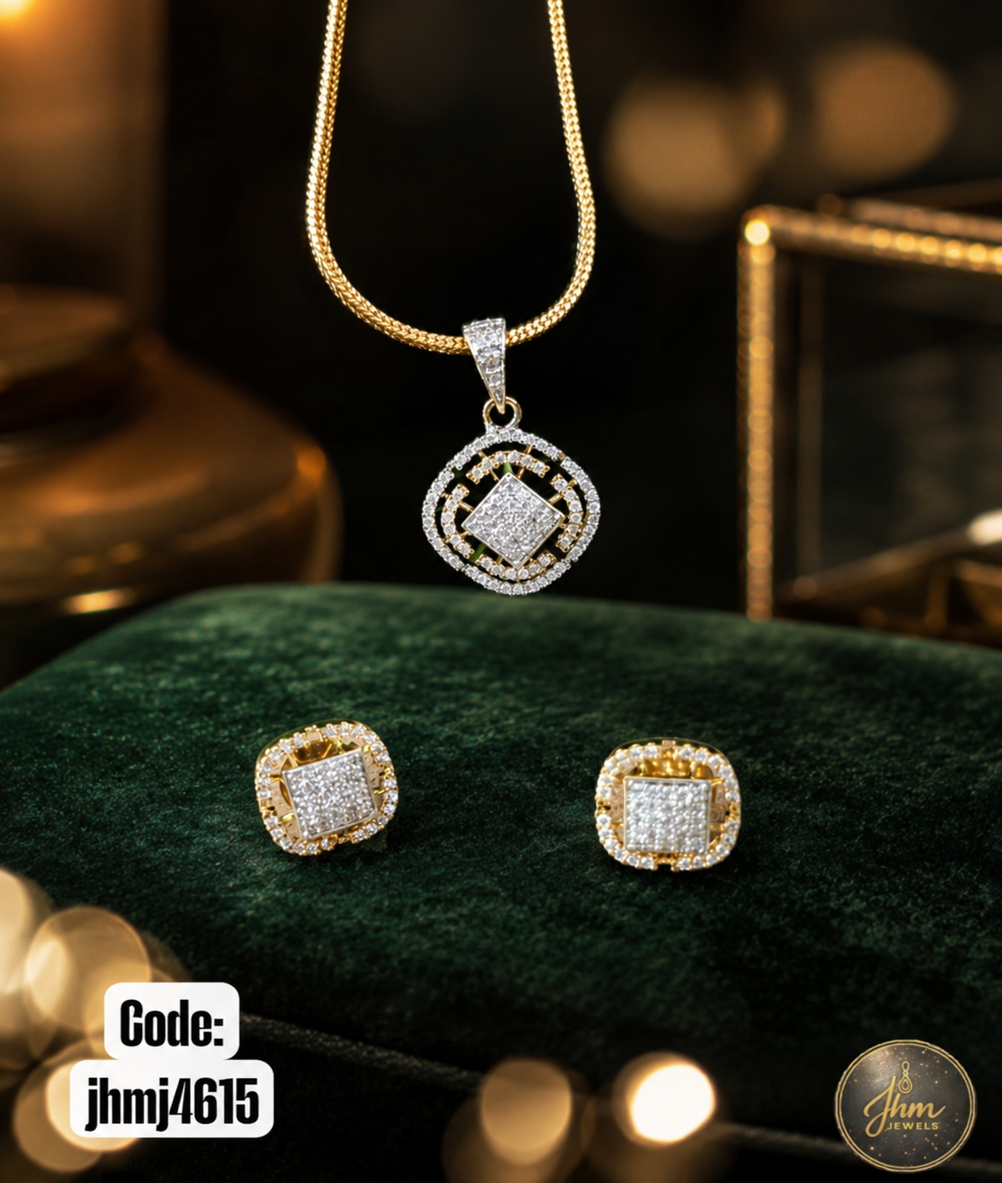 Diamond Replica Pendant and Earrings Set