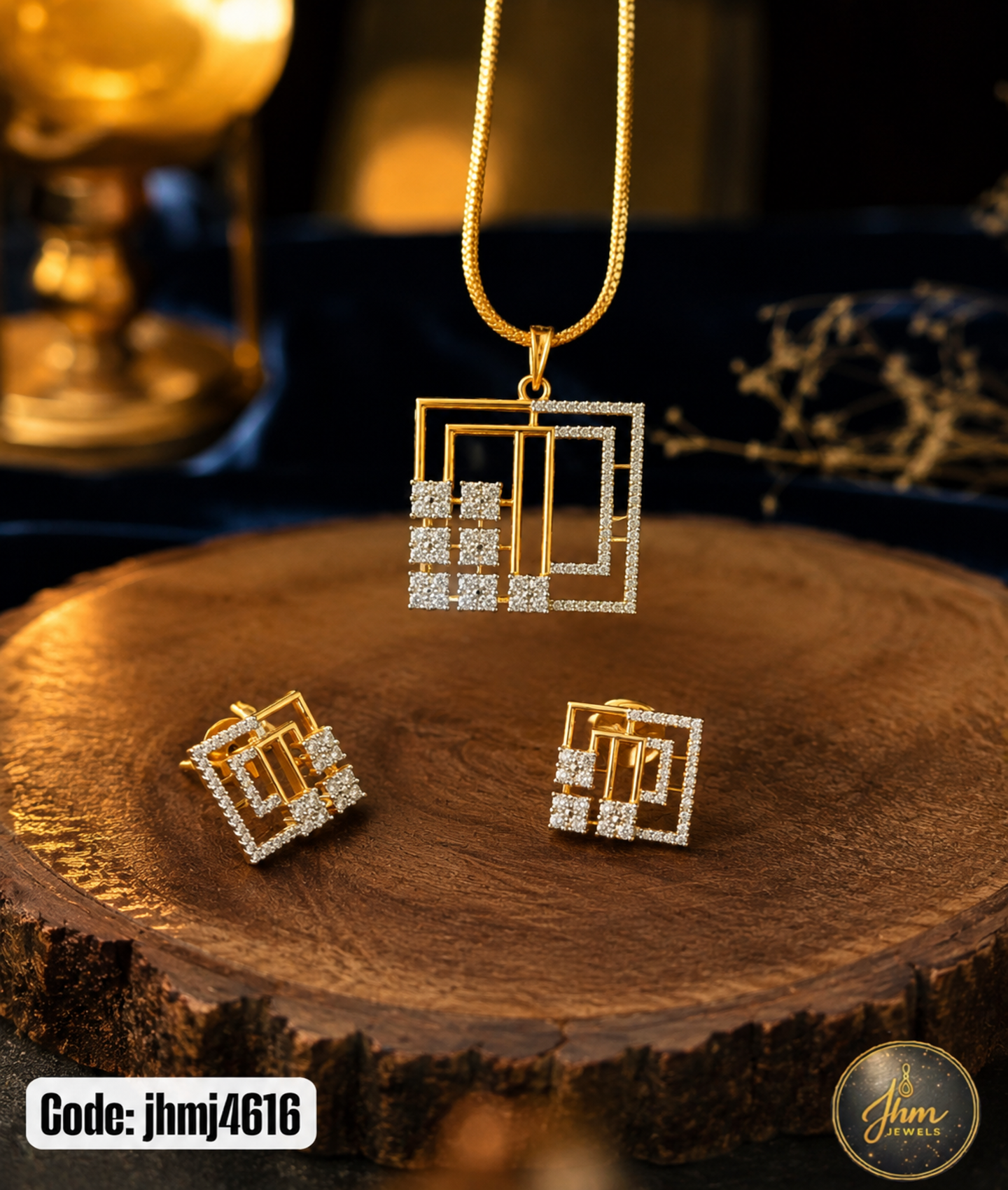 Diamond Replica Pendant and Earrings Set