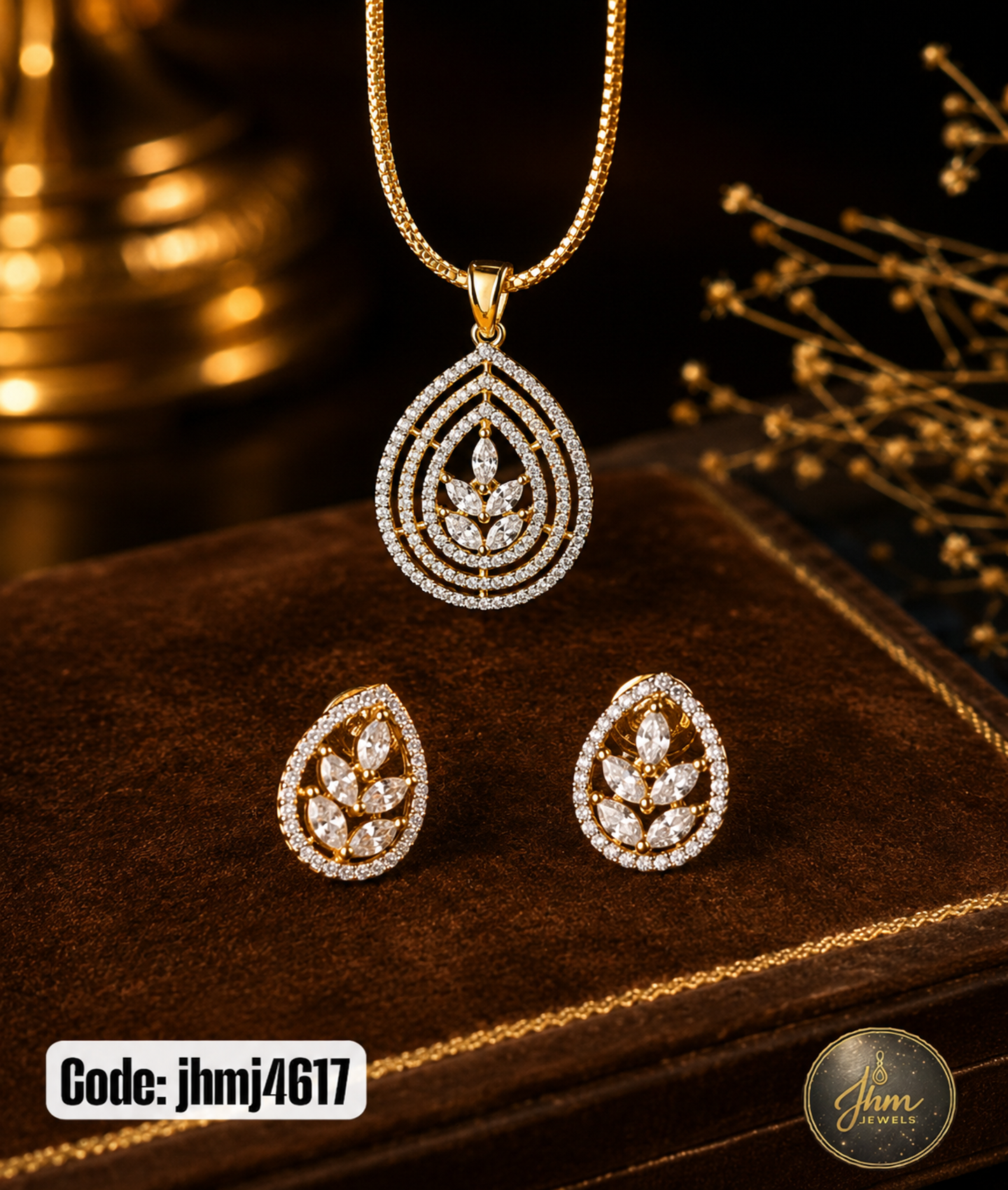 Diamond Replica Pendant and Earrings Set