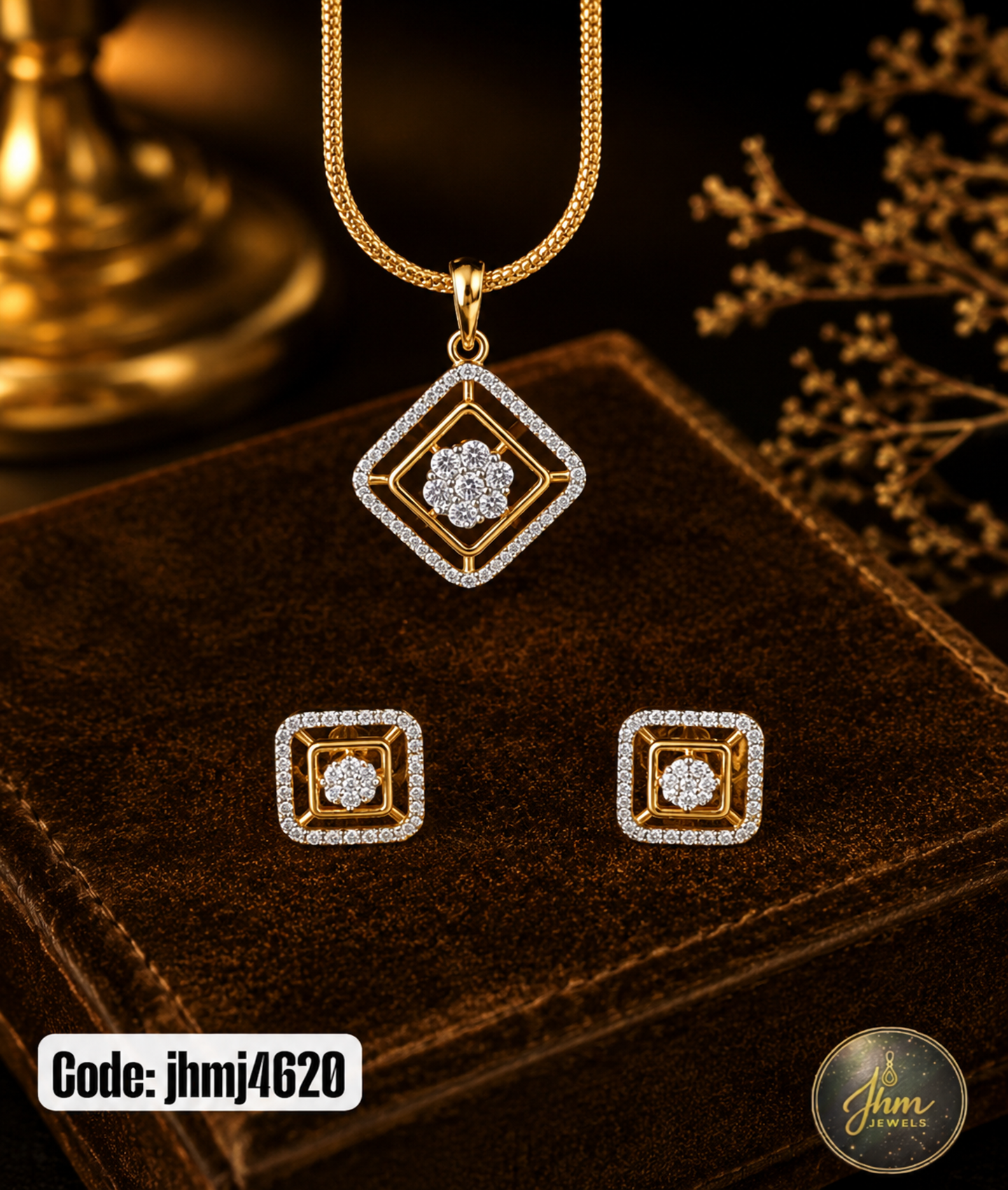 Diamond Replica Pendant and Earrings Set